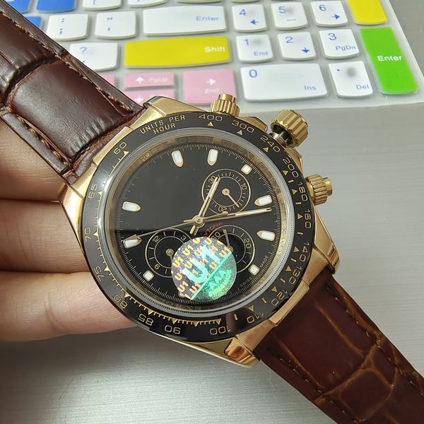 

watches men 39mm automatic sweeping movement watch no chronograph leather strap stainless steel small dials work wristwatch, Slivery;brown