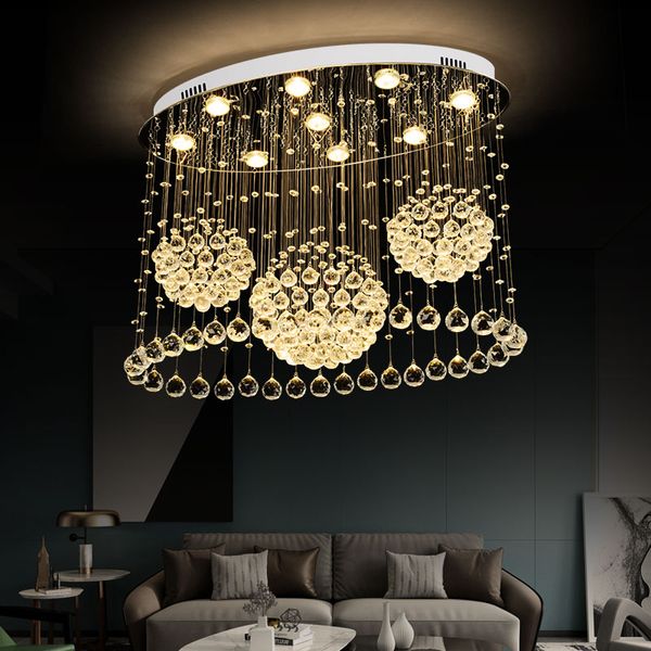 Lustre de teto oval Luz de cristal de luxo para sala de estar cozinha moderna led led lâmpadas de design criativo iluminação interior