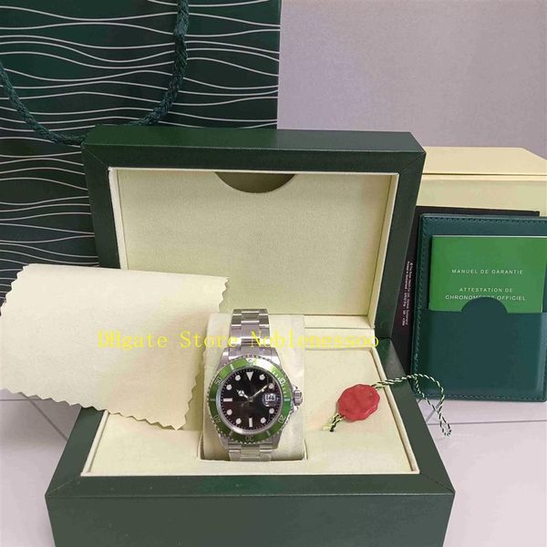 

2 style vintage men's watches with original box bp factory men 40mm green black alloy bezel steel 16610 date 50th anniversary324r, Slivery;brown