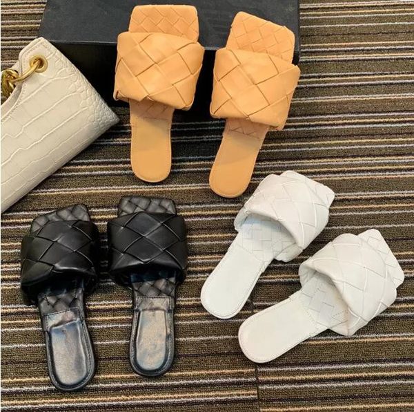 

multicolors woven slippers sliders womens summer sandals leather slipper flat flip flops square toe stiletto sandals cloud chaussures shoes, Black