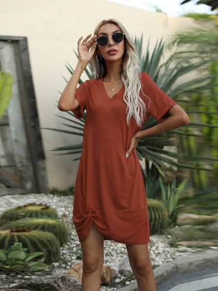 

twist front tee dress z7yv#, Black;gray