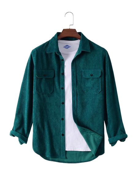 

men corduroy flap pocket button through shirt j00t#, White;black