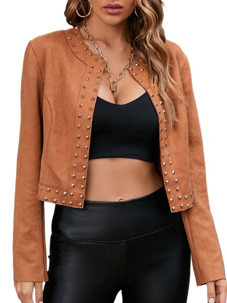 

studded detail suede jacket x7t6#, Black;brown