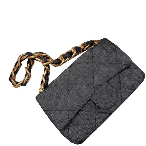 

sw 2022ssw france womens embossed denim thick chain bags gold metal hardware crossbody shoulder quilted cosmetic outdoor sacoche letter desi