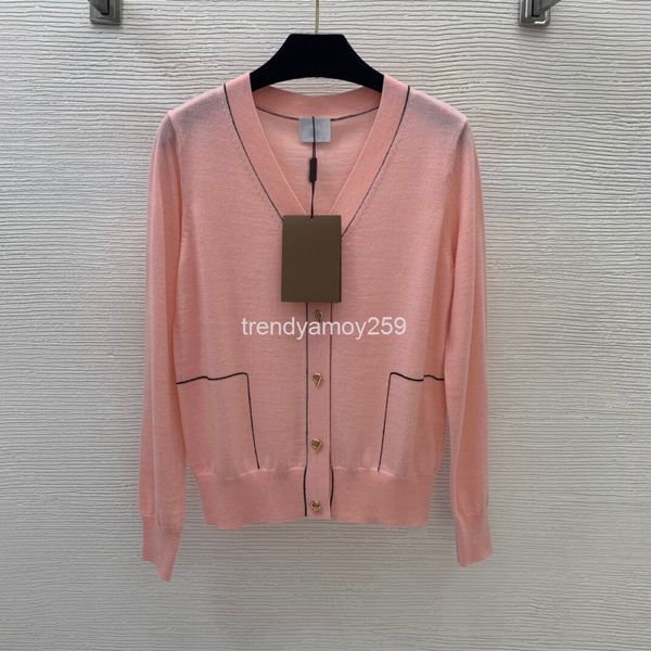 

women's knits & tees autumn and winter clothes 100% beautiful nuo wool shirt with contrast color edge v-neck long sleeved knitted cardi, White