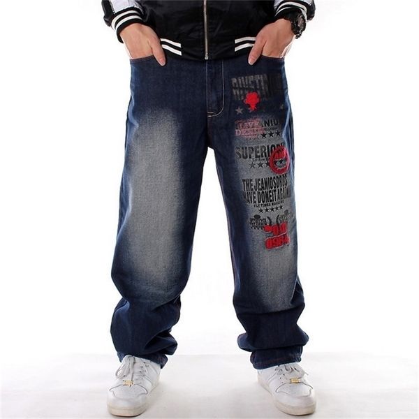 

men denim pants loose streetwear hip hop casual skateboard jeans letter embroidery baggy jeans pants for men plus size trousers 201128, Blue