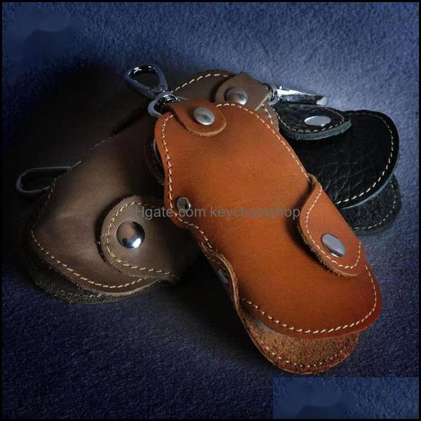 

keychains fashion accessories men genuine cow leather key bag holder solid housekeeper for keys case women drop delivery, Silver