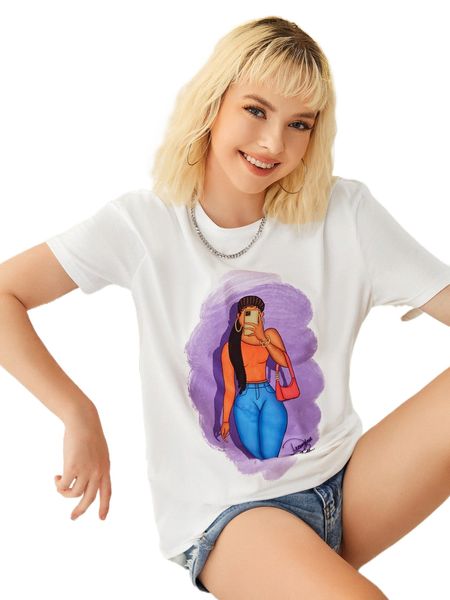 

x december smith figure graphic crew neck tee k41s#, White