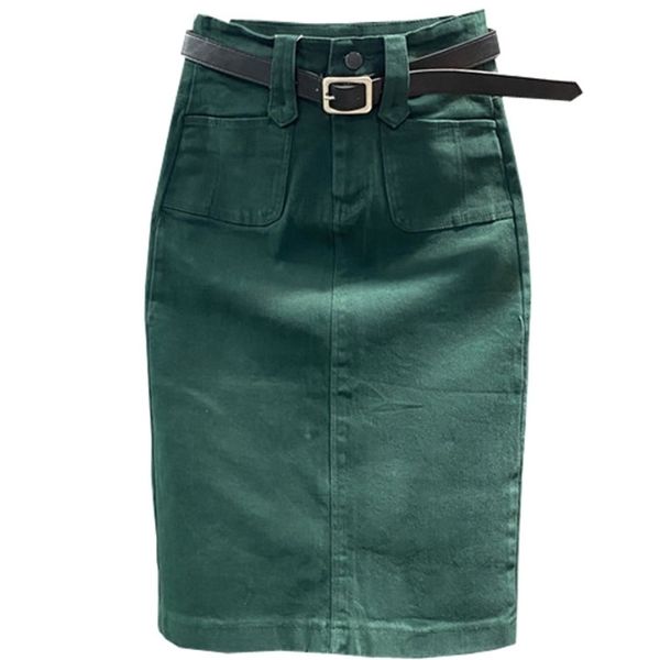 

denim skirt women summer casual high waist pacakge hip split knee length ol jeans 220322, Black