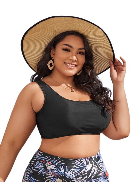 

plus solid bikini k88n#, Black