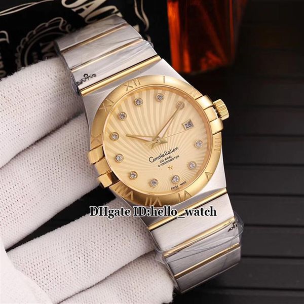 

new 38mm date 123.20.38.21.58.001 gold dial miyota 8215 automatic watch sapphire two tone gold steel band fashion watches244i, Slivery;brown