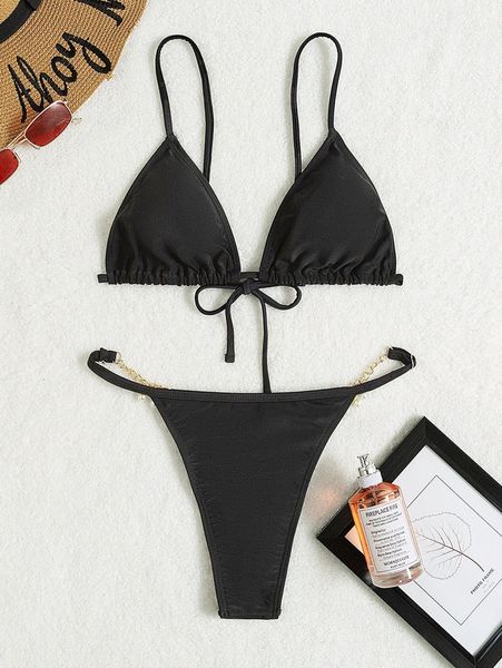 

chain linked triangle bikini swimsuit v8nm#, White;black
