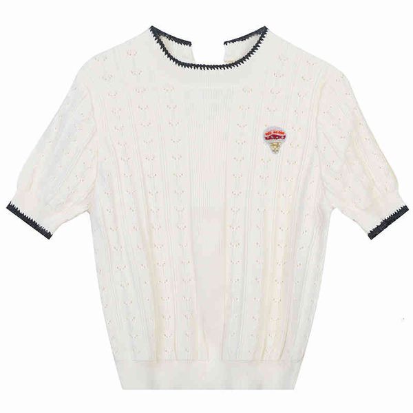 

women's sweaters white hollow out short sleeved sweater korean gentle style 2022 spring three-dimensional mushroom splicing temperament, White;black