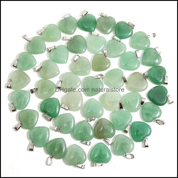 

charms jewelry findings components natural heart stone pendants green aventurine gemstone 20mm for women diy making accessories drop deliv, Bronze;silver