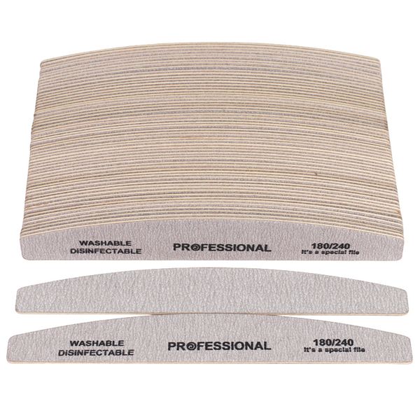 

50pcs professional wooden nail file 180/240 double-sided sandpaper manicure buffer grey boat pedicure wood buffers nail supply