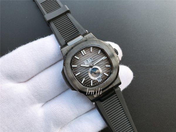 LMJ - Orologi meccanici da uomo con calendario perpetuo, cinturino in caucciù, cassa in acciaio inossidabile nero