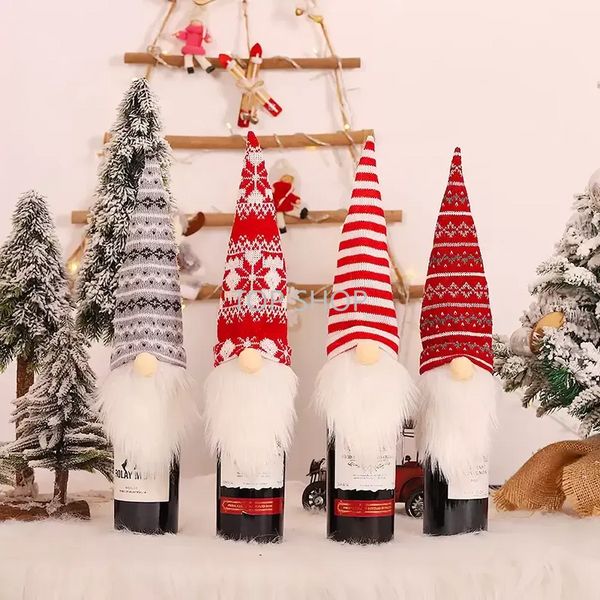 Simpatica decorazione natalizia Designer Copertina per vino Natale Rosso Grigio Bottiglia Fiocco di neve Vestiti Elfo Gnomo senza volto Vini creativi Bottiglie Abbigliamento maglieria Decor Regali