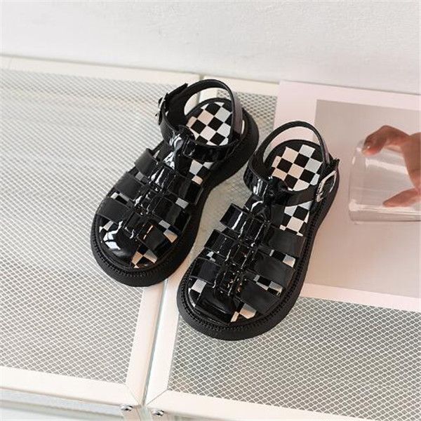 

girls sandals summer baby soft sole girl shoes 2022 new children's roman shoes pure color baotou princess sandal fashion trend, Black;red