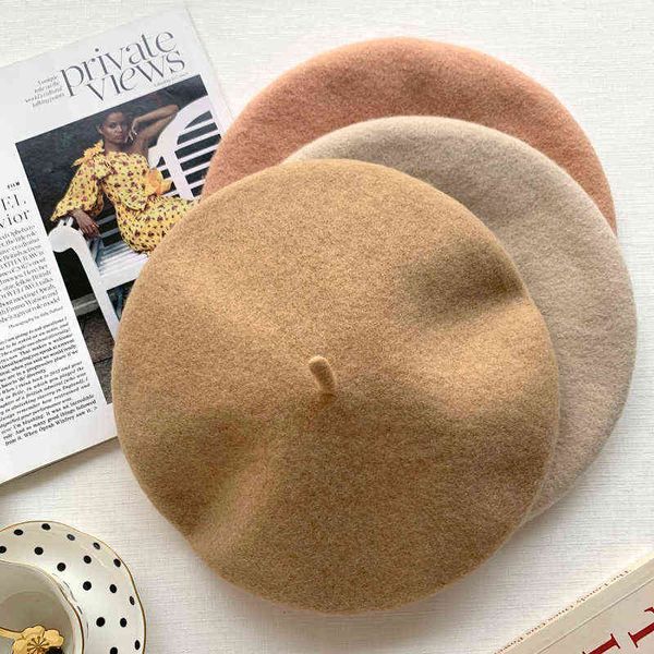 

luna and dolphin women autumn winter wool mushroom hat berets coffee caramel vintage artist cap painter beanie hat sweet color warm j220722, Blue;gray