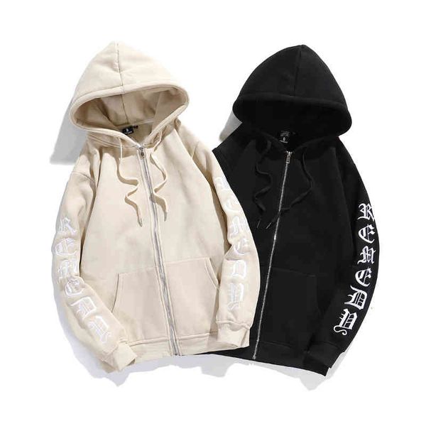 

new 2022 autumn winter sweater men's hooded cardigan solid color long sleeve plush trend versatile coat men, Black