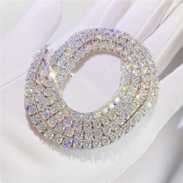 

chains 100% s925 sterling silver 3mm d color moissanite tennis chain necklace for men hiphop gra certificatechains
