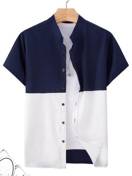 

men colorblock button front shirt without tee g3c6#, White;black