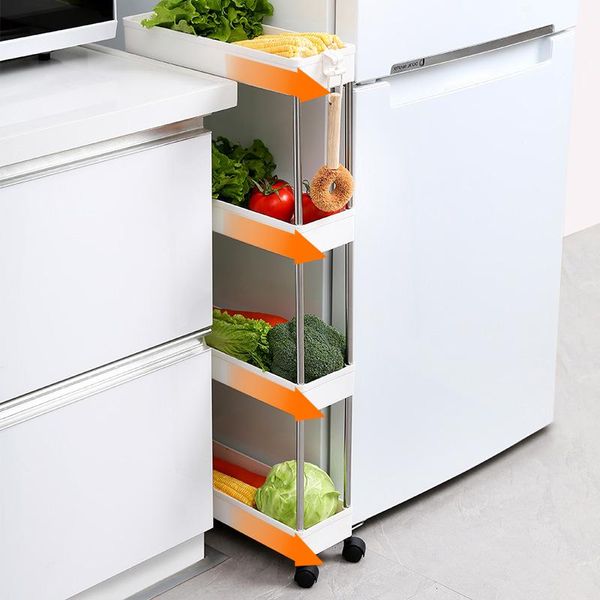 Ganci Rails 2/3/4 Tier Slim Stretto Carrello di stoccaggio Mobile Scaffale Cassetto Organizzatore Estraibile Trolley Rack Per Cucina Bagno Lavanderia