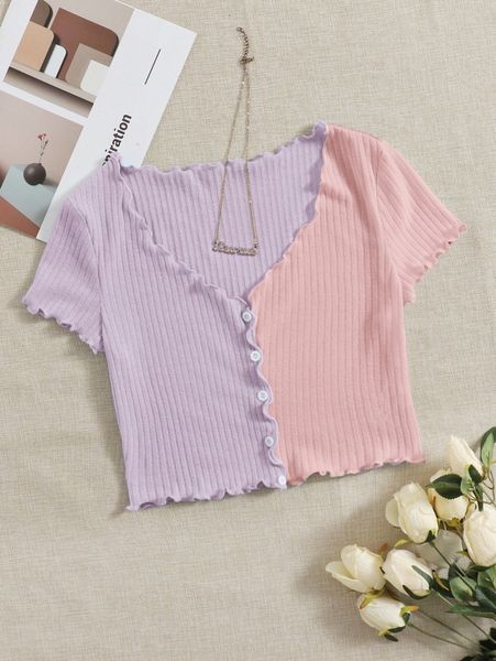 

two tone lettuce trim tee 35xn#, White