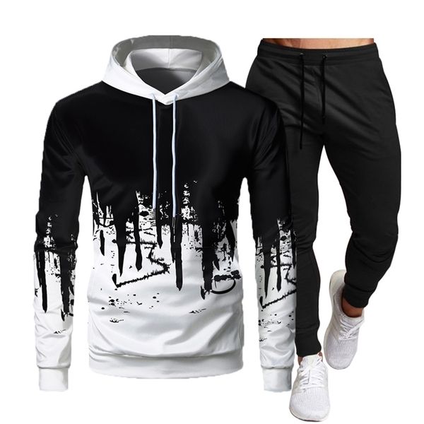 

tracksuit men sets hoodies pants 2 piece set hoody mens brand sweatshirt sport joggers sweatpants suit male jogging suits 220815, Gray