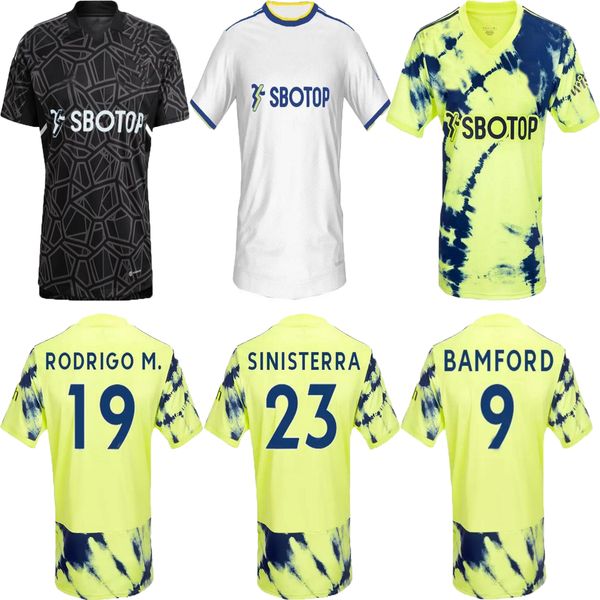 

22 23 bamford soccer jerseys adams aaronson harrison home and away 2022 2023 llorente luis sinisterra football shirt uniforms kids sets, Black;yellow