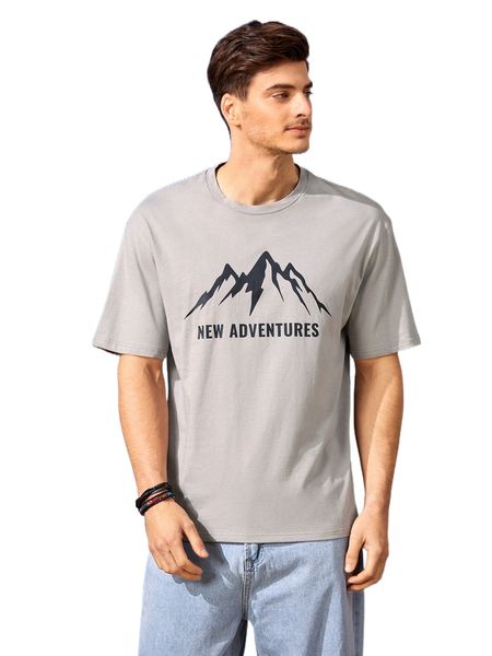 

men letter & mountain print tee w99b#, White;black