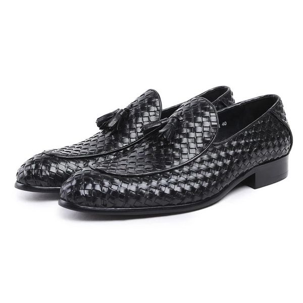 

loafers formal wedding shoes mens genuine leather tassel dress shoes, Black