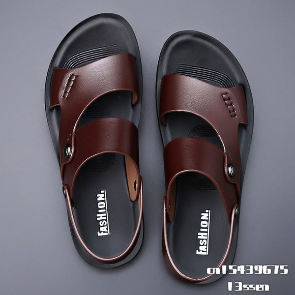 Sandalet Yaz Moda Erkek Ayakkabı Vintage Gerçek Deri Değli Slip Beach-On Seyahat Flip Flop Terlik Siyah Brownsandals