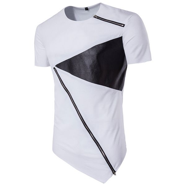 

men unregular t shirt zipper designer patchwork clothing men crew neck t-shirt summer shirts, White;black