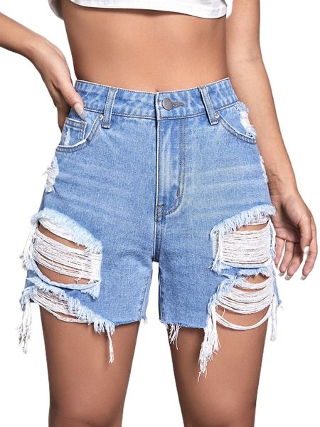 

ripped detail straight leg denim shorts 39x1#, White;black