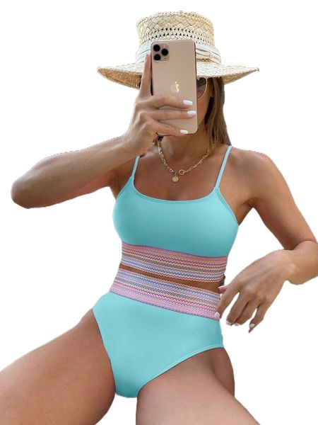 

striped tape high waisted bikini swimsuit s3jr#, White;black