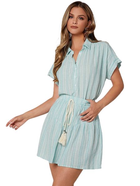 

striped print batwing sleeve blouse y5b4#, White