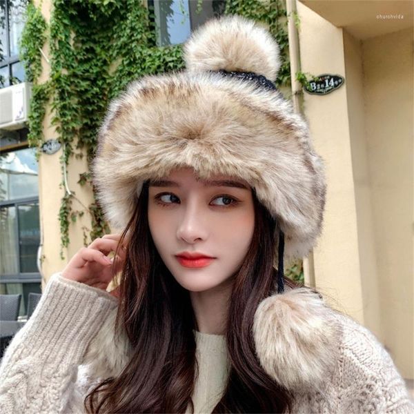 

beanie/skull caps fashion cossack skiing cap furry winter warm pom ball faux fur hat beanie knittedbeanie/skull chur22, Blue;gray