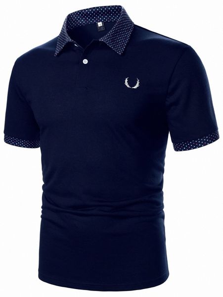 

men antler embroidery contrast collar polo shirt 54u7#, White;black