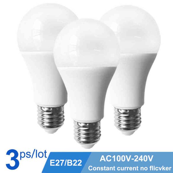3PCS LED LAMP LAMP E27 Real Power Light B22 3W 6W 9W 12W 15W 110V 220V SPOT LAMP 2835 Светодиоды Lampada Ampoule Home Interior Table H220428