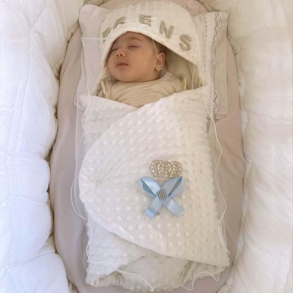 Coperte Swaddling Bianco-Blu Boy Girl Baby Swaddle Born Maschio Neonati Coperta Abbigliamento Ragazzi Ragazze Tessuto di cotone Biancheria da letto morbida del modello SIDS