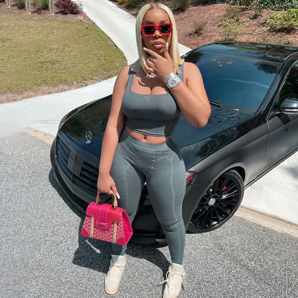 

women fashion sleeveless navel jacket slim fit sports yoga suit women's tracksuits, Gray