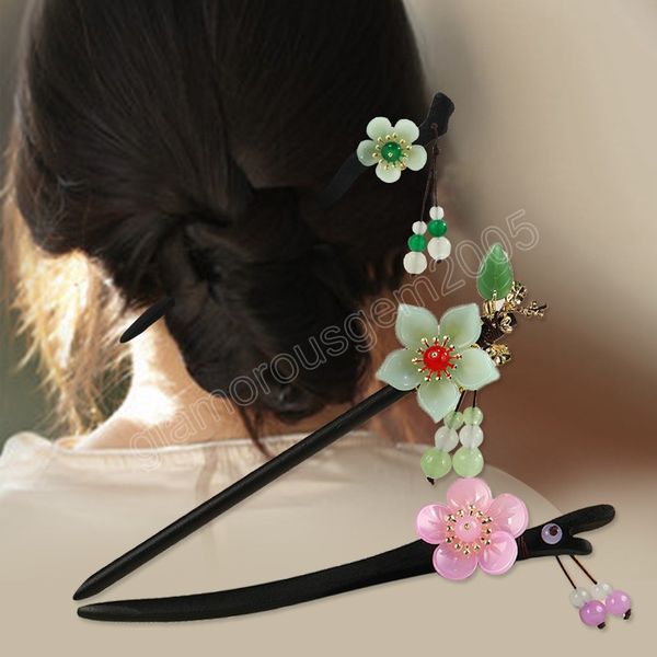

chinese tassel flower pearls hairpins clips chopsticks wooden hair sticks jewelry for women hair styling accessories, Golden;silver