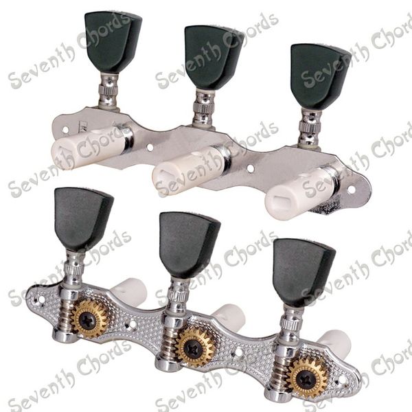 3R3L Black Trapezoid Button String Tuning Peg Tuner Heads Machine Heads for Classical Guitar - Gear Ratio 1:18 - Chrome