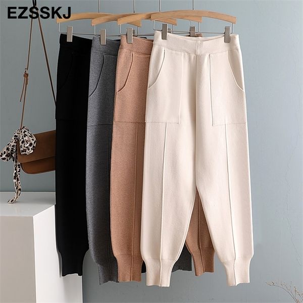 

chic autumn winter harem pant loose trousers comfortable thick warm casual knitted granny pants 220325, Black;white