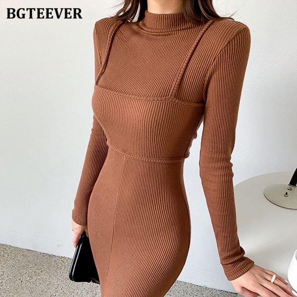 

elegant split women knitted dress full sleeve slim waist bodycon female sweater dress vestidos 2021 autumn winter, Black;gray