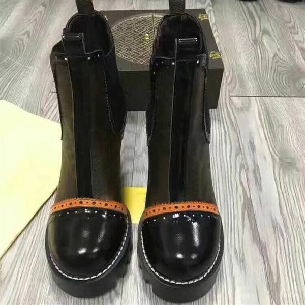 

2019 autumn fashion women boots high heels platform buckle lace leather short booties black ladies shoes 35-42273z