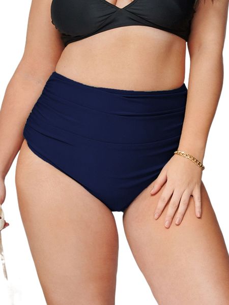 

plus ruched high waisted bikini bottom v2vh#, Black