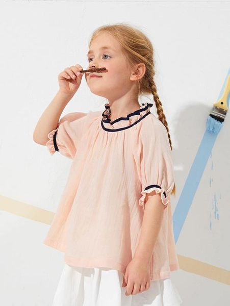 

toddler girls mock neck frill trim she, White;black