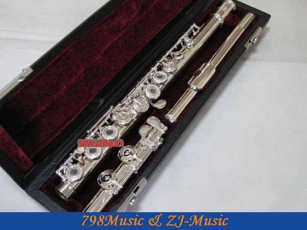 

flute c foot-open hole-split-e-offset-g-silver plated carve patterns on keys-no.4